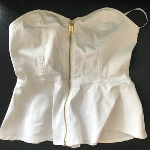 Guess white denim tube top with golden zip